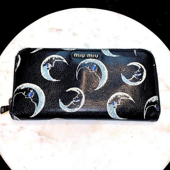 MIU MIU ZIPPY WALLET ART MADRES PRINT NERO MOONS CRESCENT MOON - Picture 5 of 14